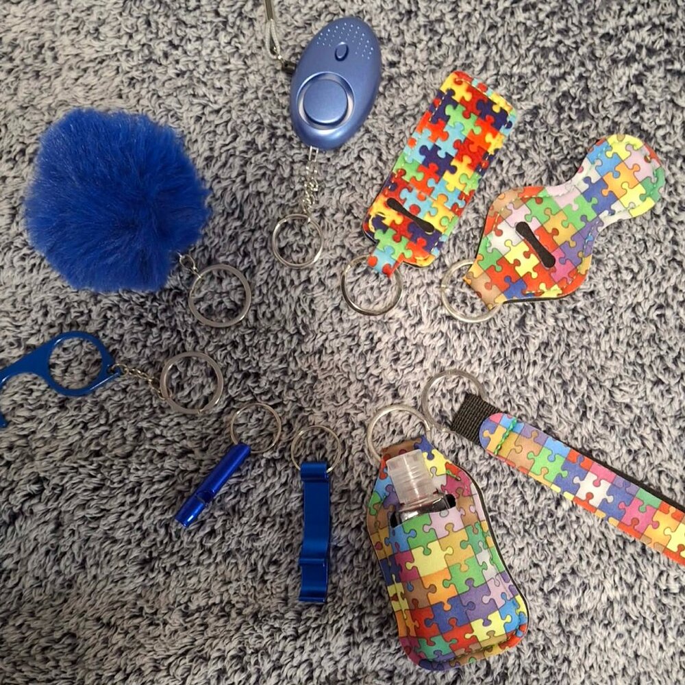 9 Pc Autism Awareness Safety Keychain w/Alarm